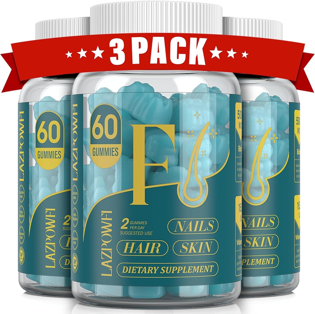 Biotin Gummies - Δέρμα και τα νύχια Βιταμίνες για άνδρες και γυναίκες, Vegan Βιταμίνη B7, υποστηρίζει την ανάπτυξη των μαλλιών και ισχυρότερη νύχια, 90 ημέρα προσφοράς - Blueberry-3 πακέτο
