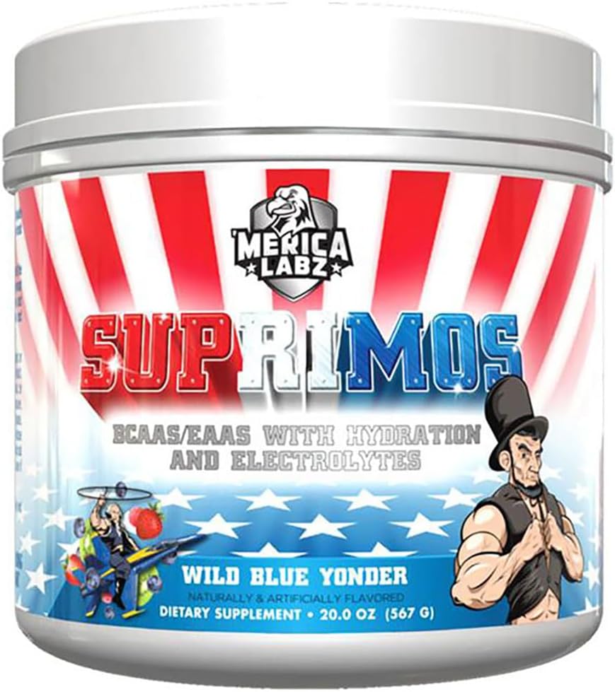 Merica Labz Suprimos BCAA/EAA συμπλήρωμα με Eletrolytes για μέγιστη απόδοση και αντοχή 30 εξυπηρετούν (Άγριο μπλε Yonder, 20.0oz)