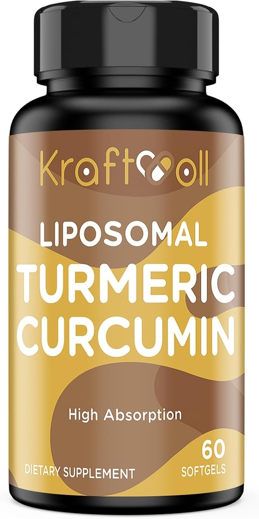 Liposomal Turmeric Curcumin Supplement 2200 mg with Black Pepper Extract 15 mg for High Absorption and Joint Function, 60 Softgels for Adults