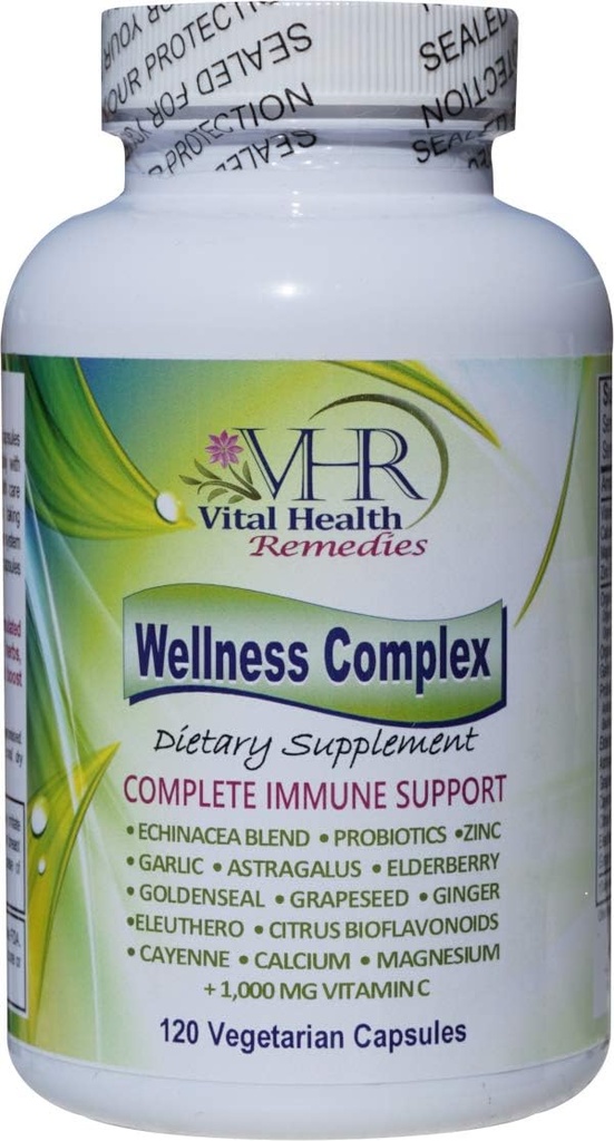VHR Wellness Complex Immune Booting Formula με Echinacea, Goldenseal, Σκόρδο, Probiotics, Elderberry, Astragalus, Grapeseed, Cayenne, Bioflavonoids, Eleuthero, Ginger, VIT. C, Zinc. 120 Veg caps