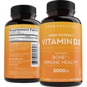 Viva Naturals Βιταμίνη D3 5000 IU Softgels, 360 Count (125 mcg), Υποστηρίζει την υγεία των οστών και του ανοσοποιητικού, υψηλής ισχύος βιταμίνη D