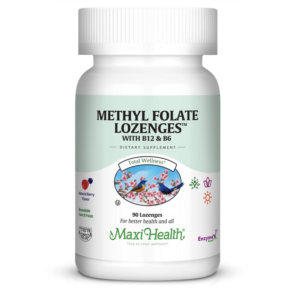 Maxi Health methyl folate Lozenges με B12 & B6, Flavored Memory, Καρδιαγγειακή Υγεία Ορμόνη & Ανοσοποιητική Υποστήριξη Χωρίς Γλουτένη, Kosher Berry, 90 Count