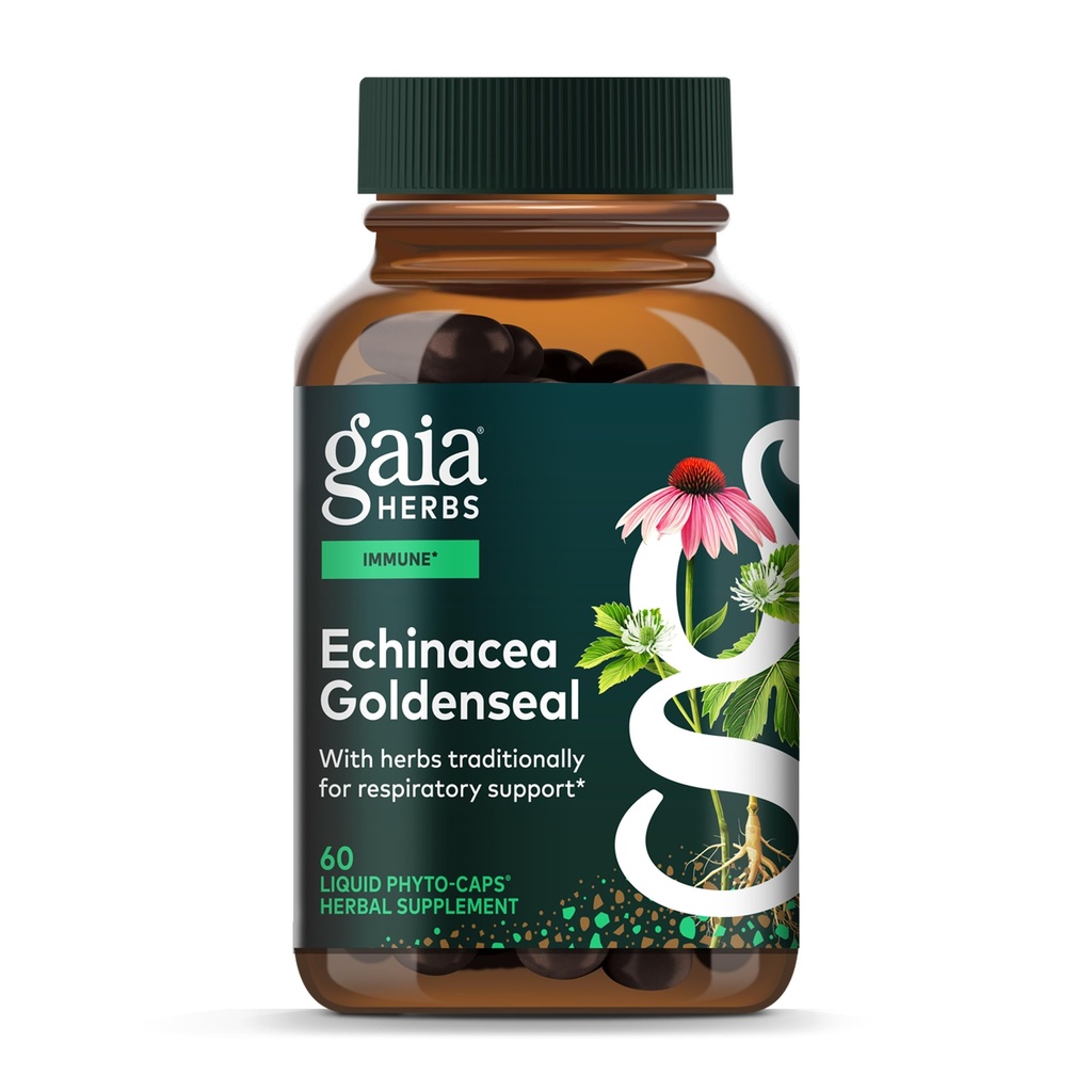 Gaia Herbs Echinacea Goldenseal - συμπλήρωμα ανοσοποιητικής υποστήριξης για τη διατήρηση ενός Υγιούς Αναπνευστικού Συστήματος - με Βιολογική Εchinacea και Goldenseal Root - 60 Vegan Liquid Phyto-Capsules (10-Day Supply)