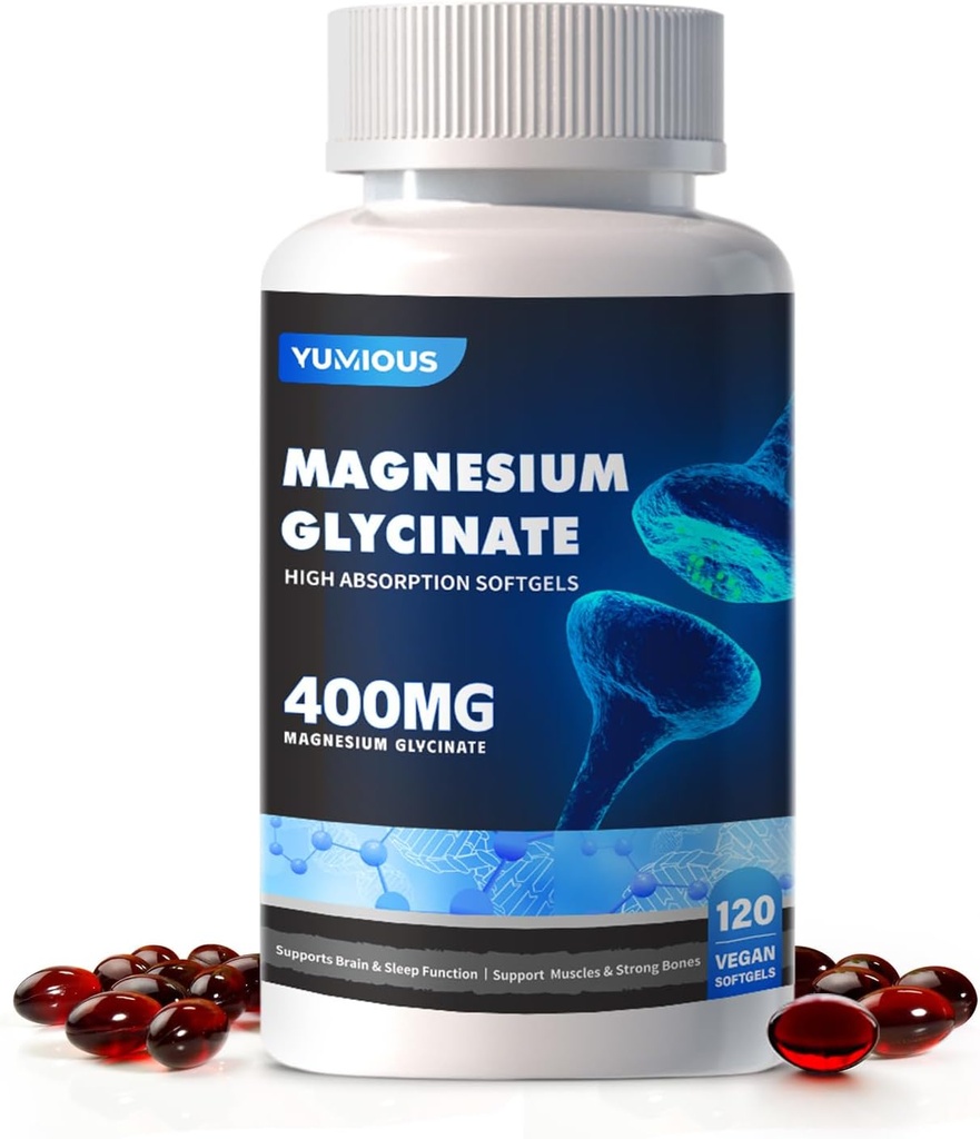 Συμπληρώματα μαγνησίου Softgels, Εύκολη Απορρόφηση Μαγνήσιο Γλυκινικό Ζελατίνη Κάψουλα 400mg, Υψηλή βιοδιαθεσιμότητα Μαγνήσιο για τον ύπνο & την ηρεμία Υποστήριξη, Νευρικό, Μυϊκό & Οστική Υγεία