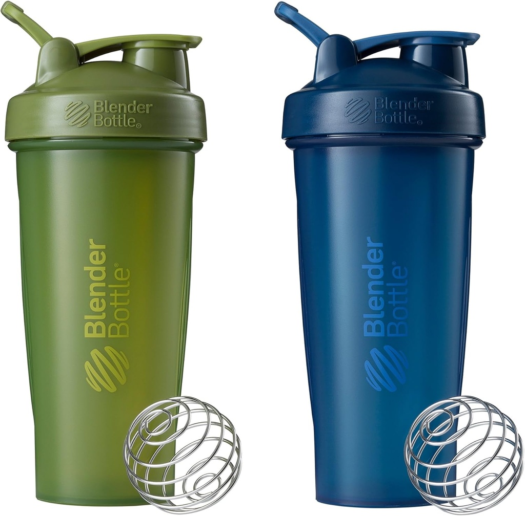 BlenderBottle Classic Shicker μπουκάλι Ιδανικό για τις πρωτεΐνες Shakes και πριν την προπόνηση, 28-Ounce (2 Pack), Μος και Ναυτικό
