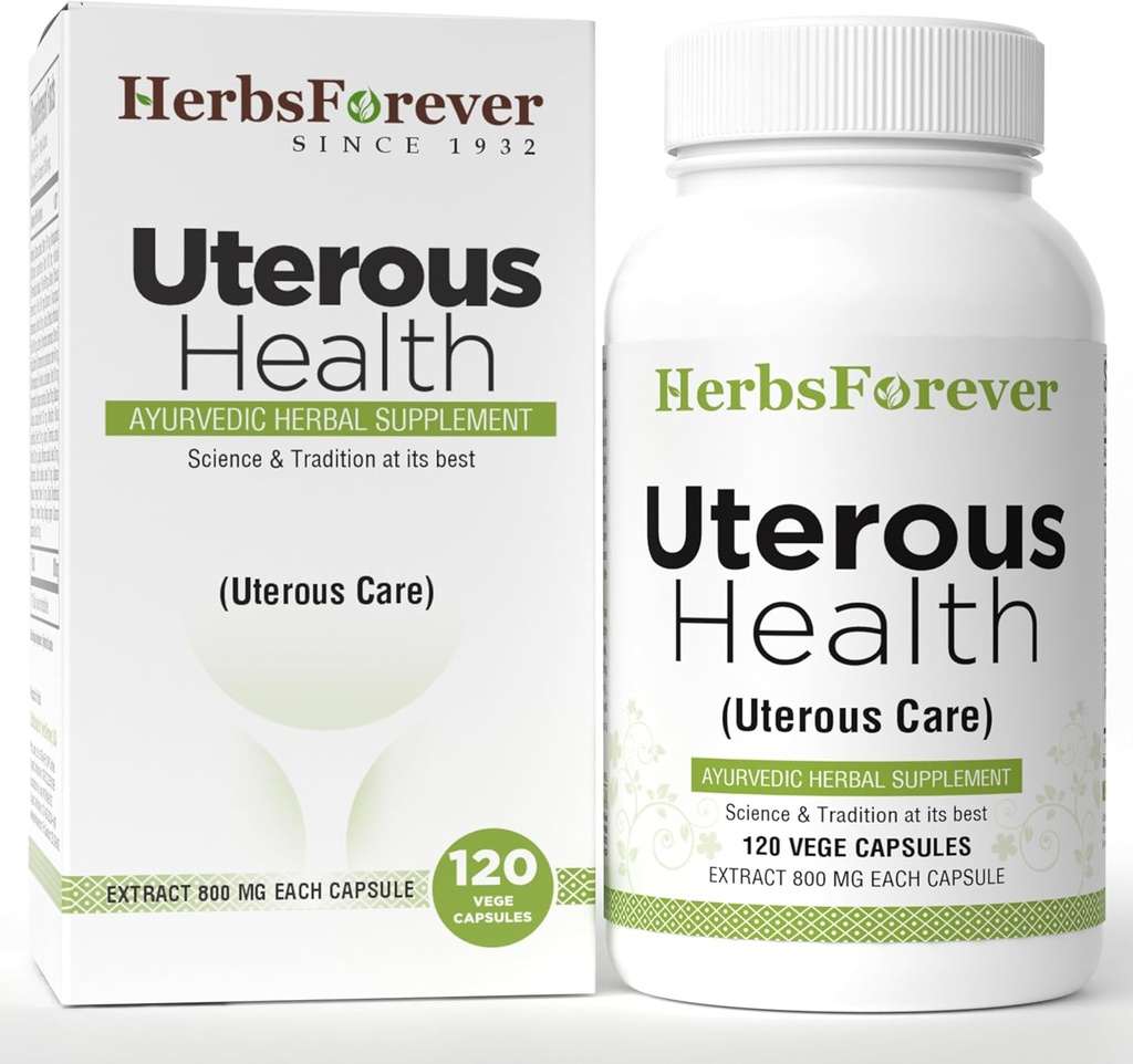 HerbsForever Uterous Health/Uterous Care Herbal Product Control Excess Cysts Bleeding, Fibroids, 120 Vege Capsules, 800 mg Each, Concentrated Extract