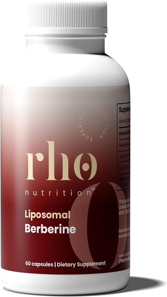 Rho Nutrition Liposomal Berberine Capsules - Ultra High Absorption Supplement – Supports Immune Function, Gut Health and Metabolic and Cardiovascular Health (60 Capsules)
