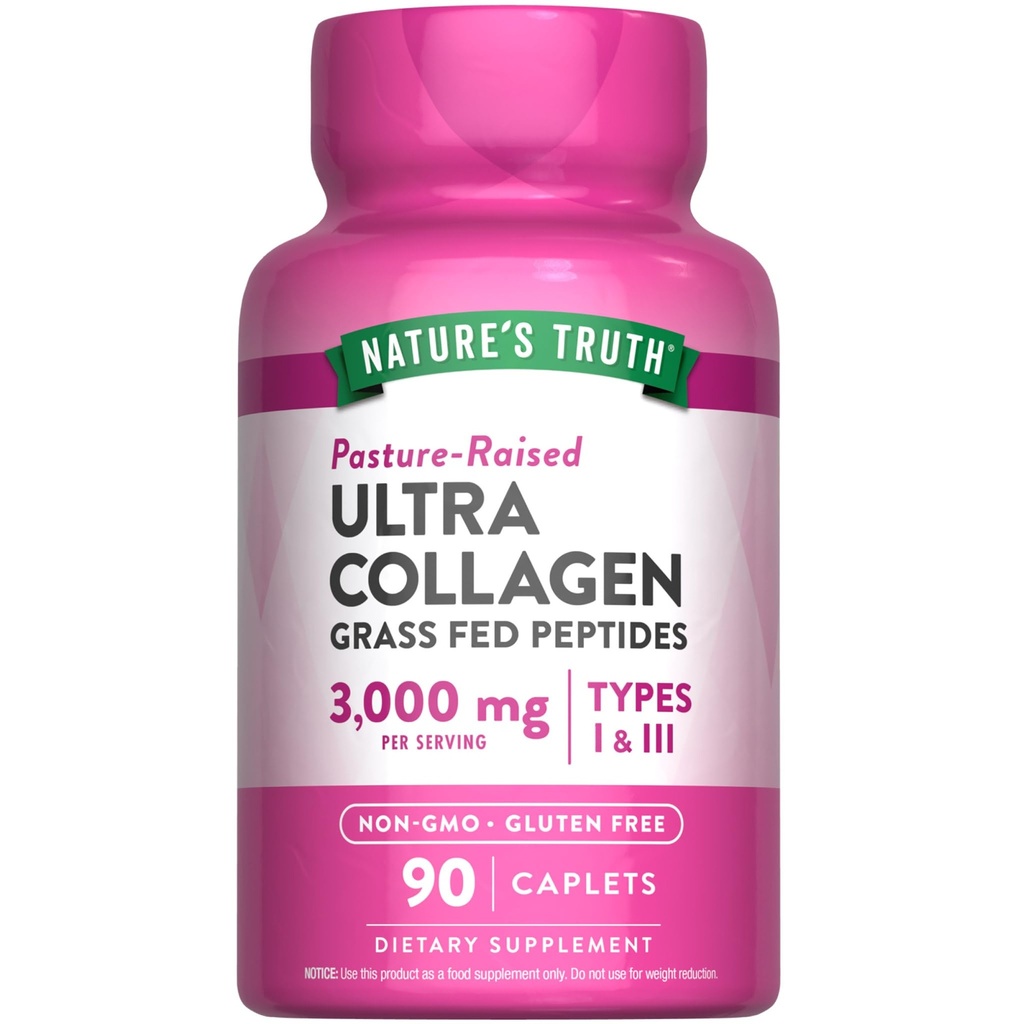 Nature's Truth Collagen Peptides | 90 Caplets | Type 1 and 3 with Vitamin C | Grass Fed, Non-GMO & Gluten Free Supplement