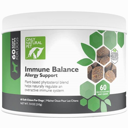 Only Natural Pet Immune Balance - Immunity Booster for Itchy Skin Licking & Scratching w/Phytosterols for Seasonal or Food Allergies Vitamin Supplement for Healthy Dogs - 60 Soft Chews