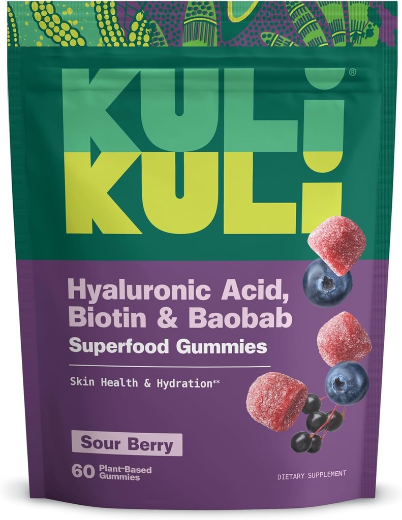 Kuli Kuli Super Gummies - Skin Supplements with Baobab, Elderberry, and Biotin - Helps Support Skin Health - 60 Non-GMO, Gluten-Free Gummies