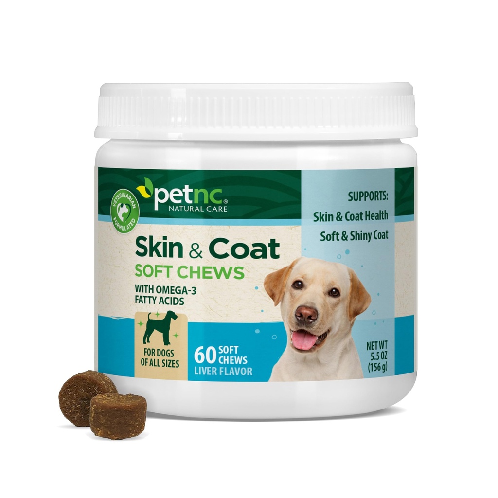 Petnc Natural Care Dog Skin and Coat Supplement (60 Μασώμενα), Με Ωμέγα 3, EPA & DHA, Προωθεί Υγιές Δέρμα & Γυαλιστερό Κάλυμμα, Για Σκύλους 18 Εβδομάδες & Παλαιότερο, Ήπαρ Γεύση