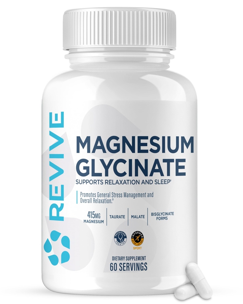 Revive MD Καθαρό Γλυκινικό Μαγνήσιο 200mg – Υψηλή Απορρόφηση συμπλήρωμα για χαλάρωση, ανακούφιση από το στρες, τον ύπνο και τη μνήμη Υποστήριξη – Προάγει τα ισχυρά οστά, υγιή νεύρα και μυϊκή λειτουργία (60 εξυπηρετεί)