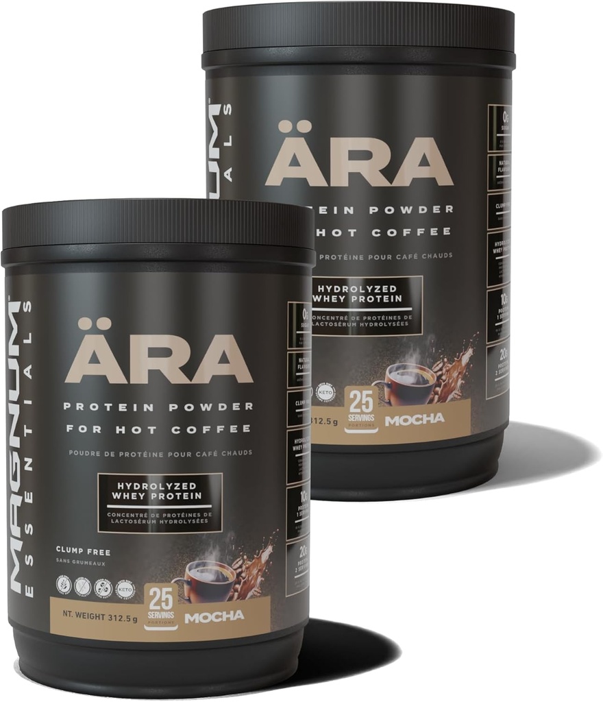 Ara Mocha High Protein Powder Tub για ζεστός & κρύος καφές, τσάι, ποτά - Χωρίς ζάχαρη, Clump-Free - 20g διαλύεται ομαλά σε ζεστά ποτά, 325g (2 Pack)