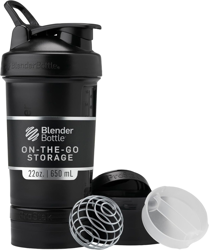 BlenderBottle Shaker Μπουκάλι με Pill Organizer και Αποθήκευση για Protein Powder, Classic V2 ProStak System, 22-Ounce, Midnight Black
