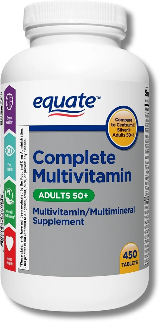 Equate Adult 50+ One Daily Complete Multivitamineral Supplement Tablets, Healthy Brain*, Compare to Centrum Silver, 450 Χάπια (Pack of 10) L6
