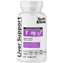 Youth & Tonic Liver Detox Cleanse Supplement – Silymarin Milk Thistle Complex Formula for Body Health, Repair & Support – Μη ΓΤΟ Φυτικές Βιταμίνες – 60 Κάψουλες για γυναίκες και άνδρες