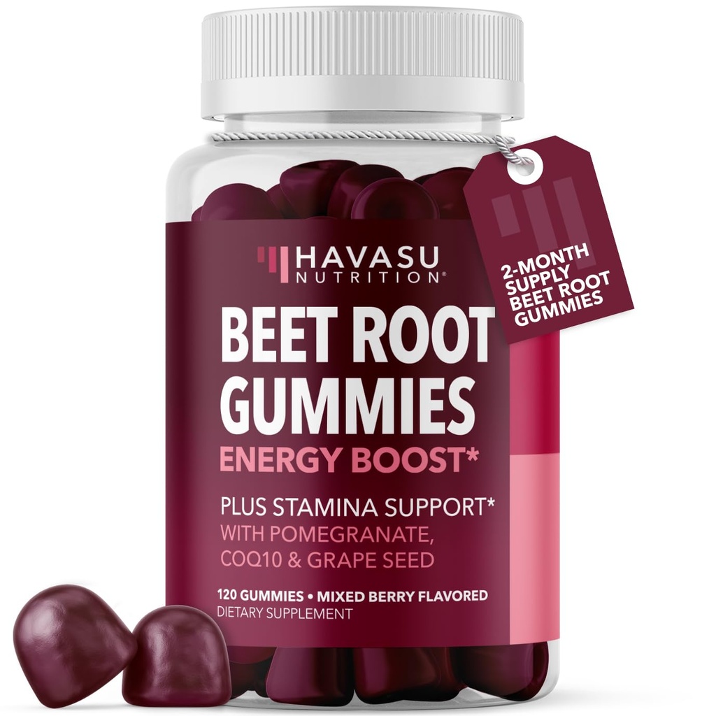 Gummies ρίζας τεύτλων με COQ10 & Ρόδι - Συμπλήρωμα νιτρικού οξειδίου για άνδρες και γυναίκες - Beetroot για αντοχή, απόδοση, ανάκτηση - Vegan, μη-GMO, χωρίς γλουτένη - μικτή γεύση μούρου, 120 Count