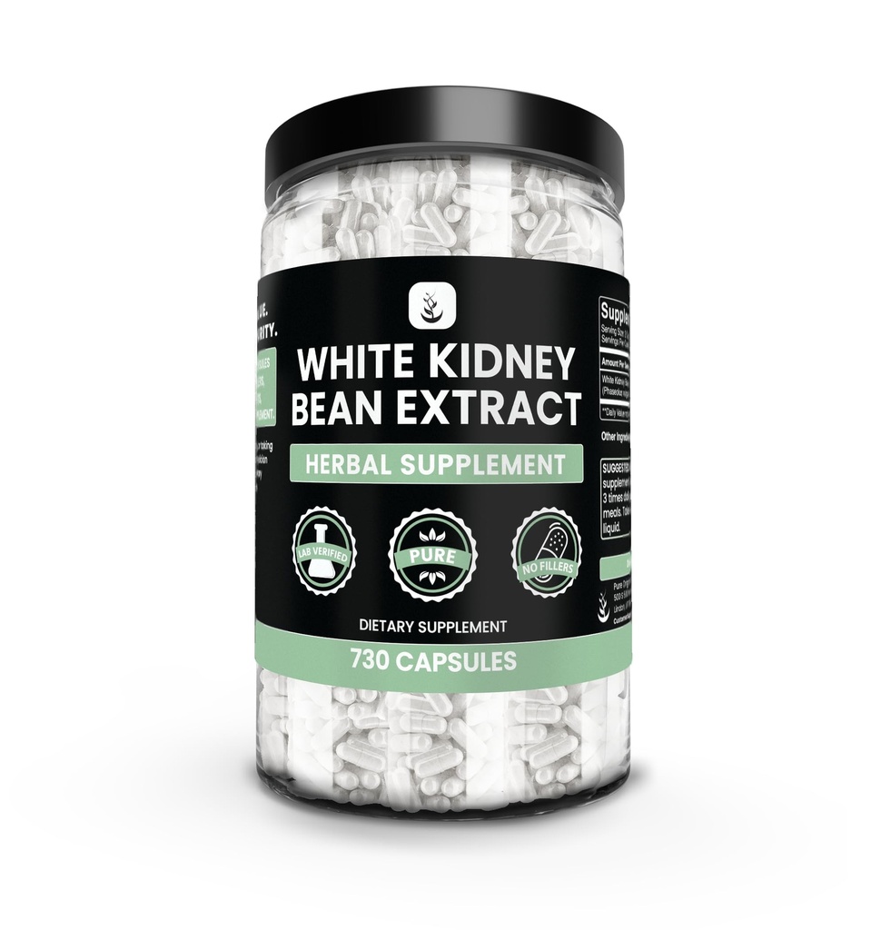 PURE αρχικά ΣΥΣΤΑΤΙΚΑ White Kidney Bean Extract (730 κάψουλες) Όχι Μαγνήσιο ή Ρύζι Fillers, πάντα καθαρό, Lab Επαληθευμένο