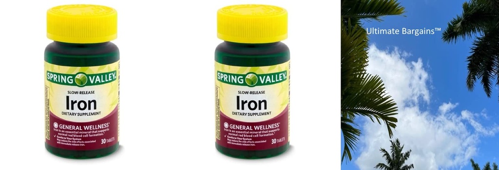 Spring Valley Slow-Release Συμπλήρωμα διατροφής σιδήρου, 60 Count + Οδηγός βιταμίνης σας ©