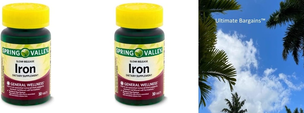 Spring Valley Slow-Release Iron Dietary Supplement, 60 Count + Your Vitamin Guide©