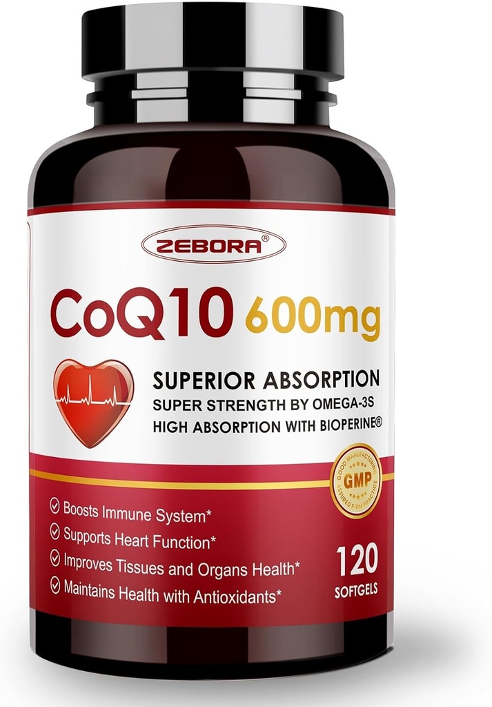 CoQ10-600mg-Softgels - Extra Strength Coenzyme Q10 με PQQ, Omega-3 & BioPerine - Υψηλή Απορρόφηση CoQ10 Συμπληρώματα Αντιοξειδωτικό (Ubiquinone) για την Καρδιά Υγεία & Παραγωγή Ενέργειας, 120 Softgels