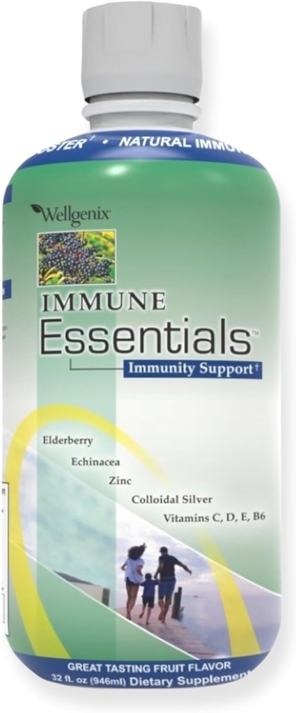 Wellgenix Immune Essentials – 12 in 1 Natural Immune System Support Supplement - Υγρή Διατροφική Πολυβιταμίνη - Ενισχύει το ανοσοποιητικό σύστημα και τη συνολική υγεία για παιδιά και ενήλικες - Fruit Punch Flavor 32 oz