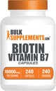 BulkSupplements.com Biotin 10000mcg Κάψουλες - Συμπλήρωμα βιοτίνης, Βιταμίνες βιοτίνης για τα μαλλιά, το δέρμα και τα νύχια, Βιταμίνη Β7 - Χωρίς γλουτένη, 1 Κάψουλα ανά υπηρεσία, 240 κάψουλες (πακέτο του 1)