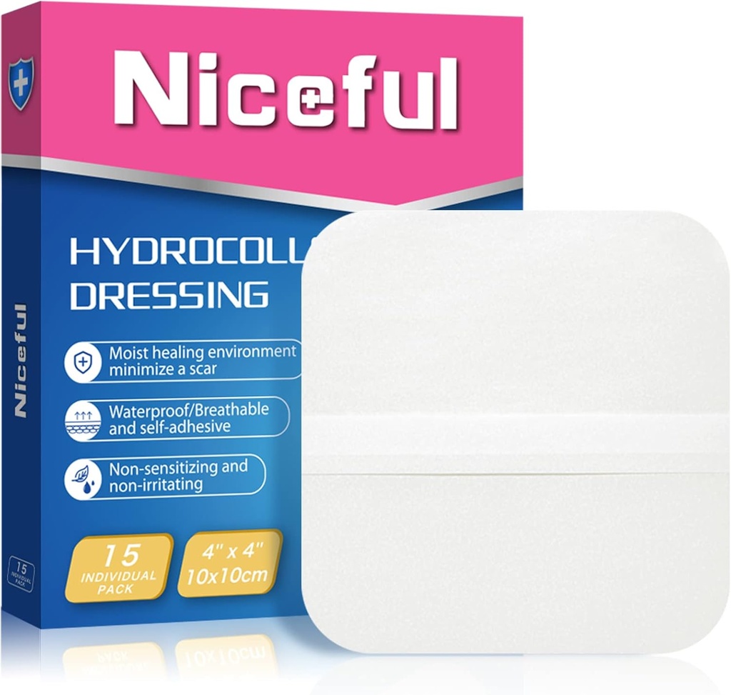 15 Count Hydrocolloid Banges 4x4 in, Hydrocolloid Wound Dressing Healing Langages for Wounds, Waterproof Wound Dressing Large