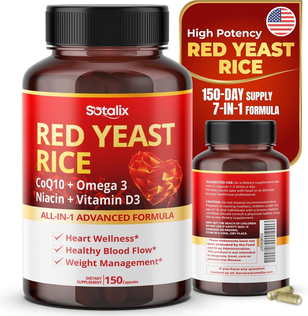 Ultra Red Yeast Rice με CoQ10, Omega 3 Niacin, Βιταμίνη D3 για το συνολικό Well-Being, Immune System Support - USA Made & Tested (150 Count (Pack of 1))
