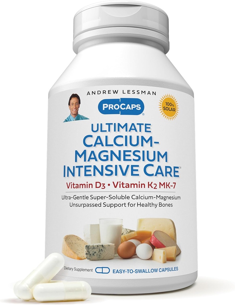 ANDREW LESSMAN Ultimate Calcium-Magnesium Εντατική Φροντίδα με Βιταμίνη D3 & K2 MK7-120 mcg - 720 Κάψουλες – Απαραίτητα για την υγεία των οστών και του σκελετού. Ευγενικό, εύκολο να καταπιείς, σούπερ διαλυτό. Χωρίς πρόσθετα