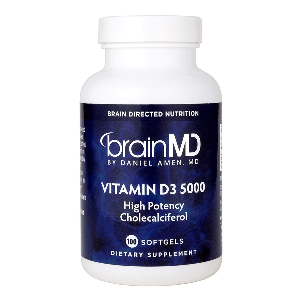 BrainMD από τον Dr Amen Vitamin D3 5000 - 100 Softgels - Υψηλή ισχύς Χοληκαλσιφερόλη - Χωρίς γλουτένη - 100 εξυπηρετήσεις