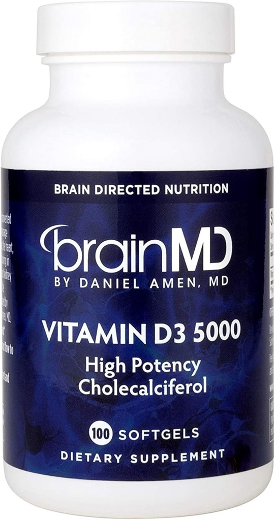 BrainMD by Dr Amen Vitamin D3 5000 - 100 Softgels - High Potency Cholecalciferol - Gluten Free - 100 Servings