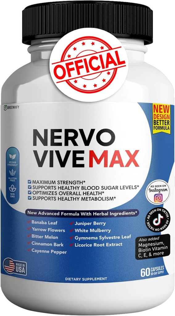 Nervovive Max - Brain Support Supplement Enhance Memory & Focus Clear Brain Fog & Boost Cognitive Function 60 Natural Capsules (1)