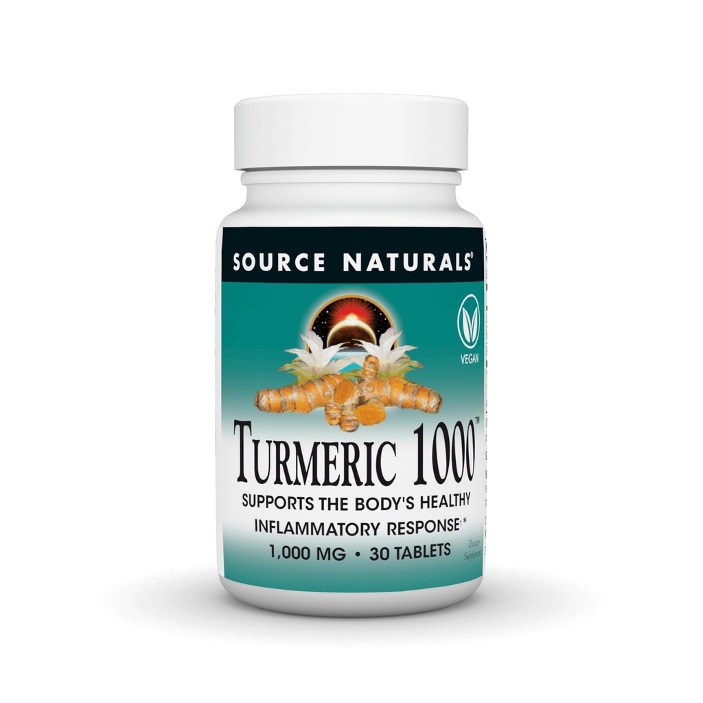 Source Naturals Turmeric 1000, Υποστηρίζει την Υγιή Φλεγμονώδη Ανταπόκριση του Σώματος *, 1000mg - 30 δισκία