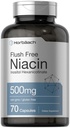 Horbaach Niacin 500mg Flush Free | 70 Capsules | Vitamin B3 Inositol Hexanicotinate | Non-GMO and Gluten Free