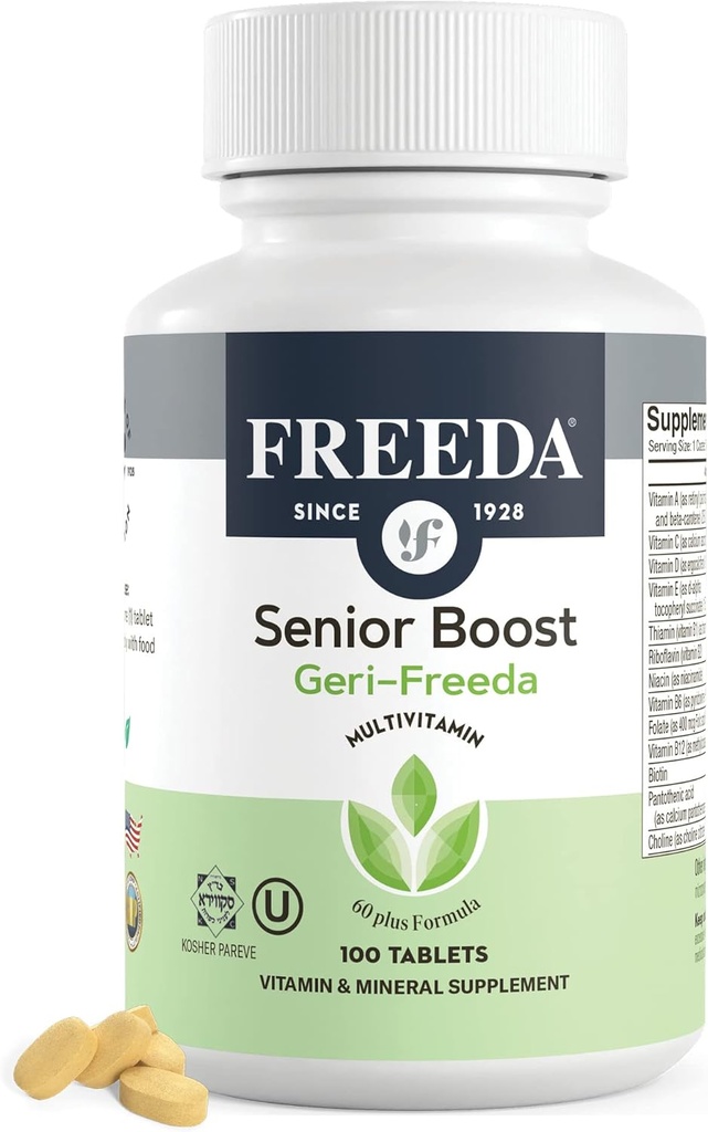 Freeda Senior Multivitamin - Kosher Vitamins for Men & Women 60 and Over - One Daily Coated Tablet - Γυναικείες & Ανδρικές Βιταμίνες Multivitamin 60 Plus - Βιταμίνες για γυναίκες άνω των 60 Plus Ηλικιωμένοι (100 Count)