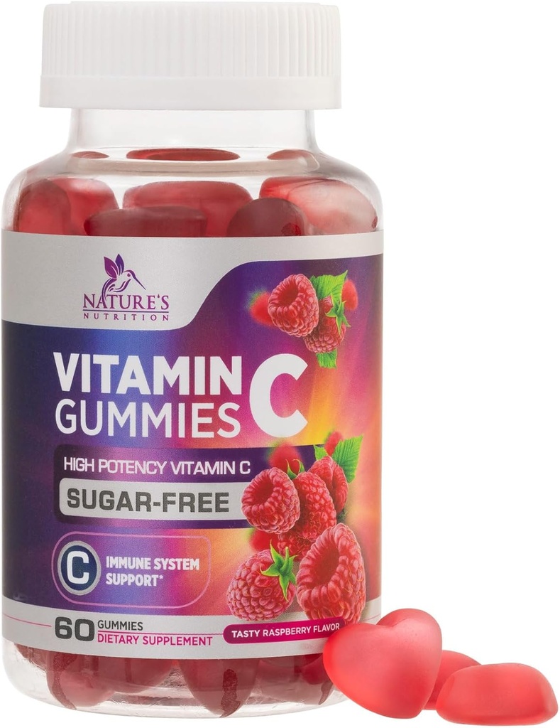 Χωρίς ζάχαρη Βιταμίνη C Gummies - Ανοσοποιητική Υποστήριξη & Αντιοξειδωτική ΒιταμίνηC Συμπλήρωμα διατροφής - Vegan, Μη ΓΤΟ, Γαλακτοκομικά & Γλουτένη Δωρεάν C Βιταμίνη Gummy - Βατόμουρο Γεύση για Παιδιά & Ενήλικες - 60 Count Gummies