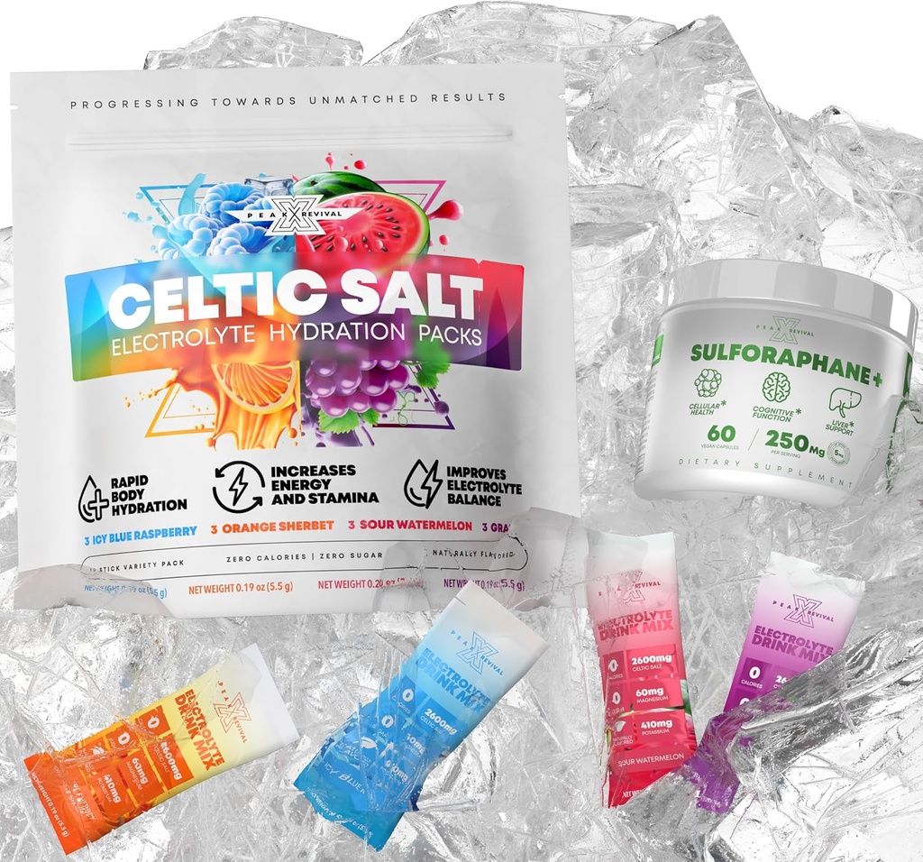 5000mcg του Real Lab-Verified Sulforafane συμπλήρωμα + Ηλεκτρολυτές Packets σκόνης Celtic Salt 12 Ηλεκτρολυτές Packets