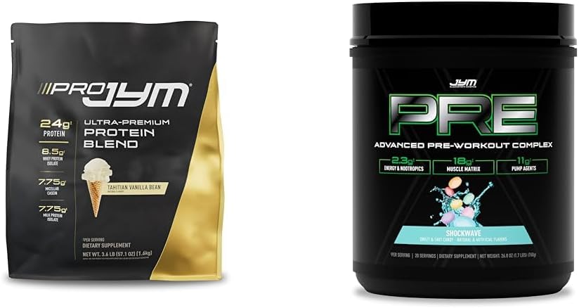 PRO JYM 45 σερβίρει σκόνη πρωτεΐνης με PRE JYM X πριν την προπόνηση