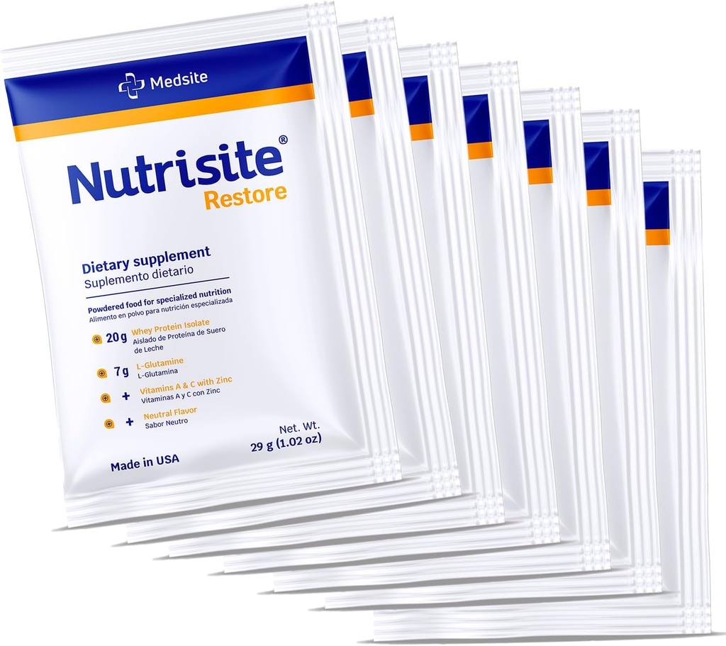 Nutrisite Restore Powder for Wound Healing Support, περιλαμβάνει πρωτεΐνη Whey Isolate, L-Glutamine, Βιταμίνες Α, C, και ψευδάργυρος – Γλουτένη και Sacarose Free, Unflavored (7 Serving) 1.02 Oz