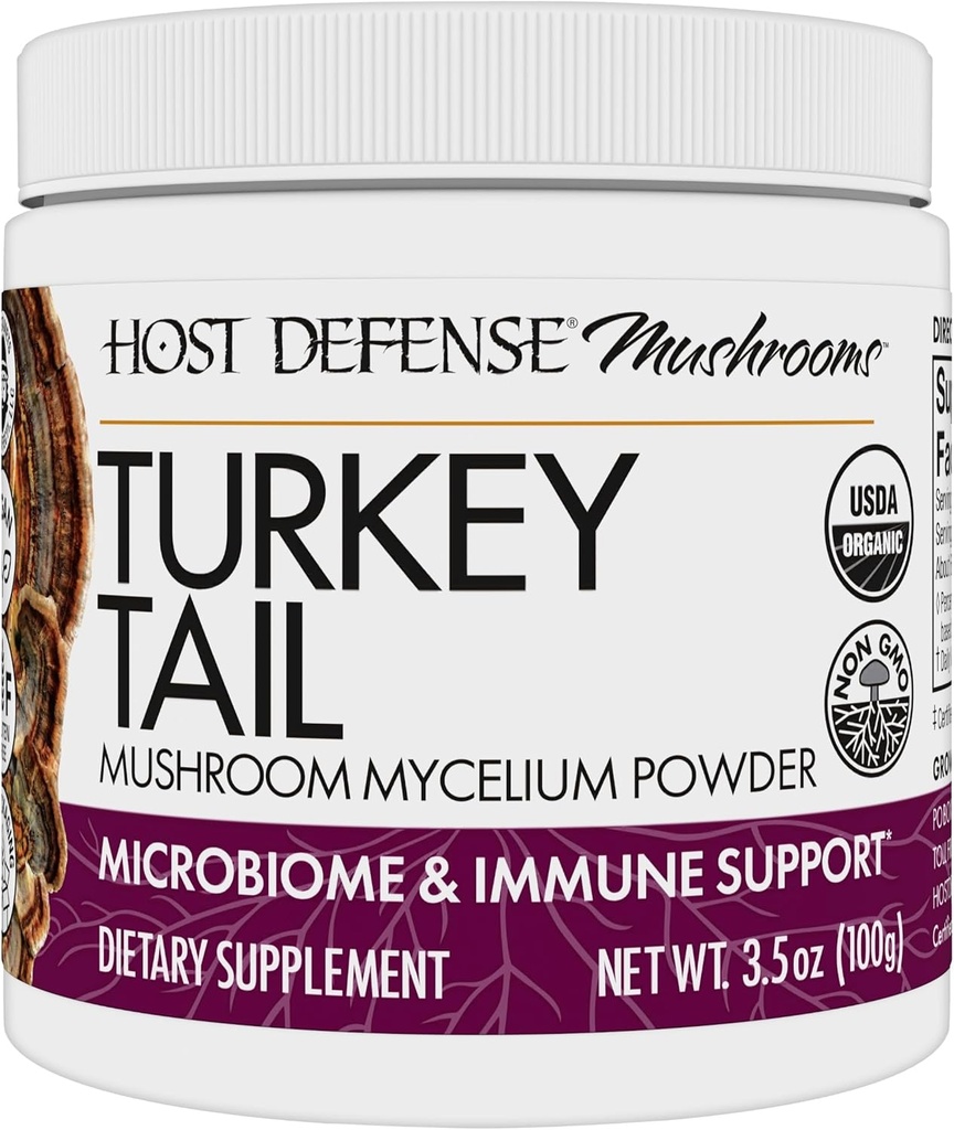 Host Defense Turkey Tail Mushroom Powder - Digestive Health & Immune Response Support Supplement - Mushroom Supplement for Gassetic & Gut Microbiome Support - 3.5 oz (66 Servings)*