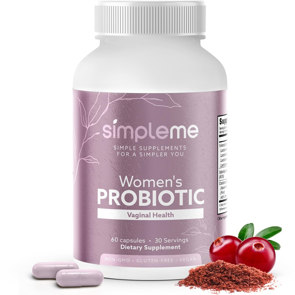 Simpleme Γυναικεία Προβιοτικά με Πρεβιοτικά, Cranberry - Κολπικά Προβιοτικά για Γυναίκες - Για την ισορροπία pH, UTI, Κολπική Υγεία, Χλωρίδα κόκκων - Γυναικεία Συμπλέγματα Προβιοτικών για Ευεξία - 60 Κάψουλες
