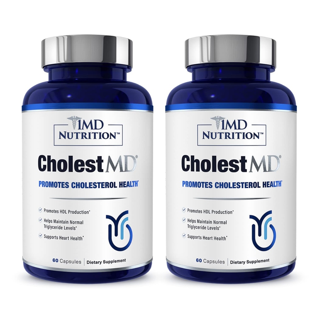 1MD Nutrition CholestMD with Olive Leaf Extract, Bergavit, Niacin, Garlic | 120 Capsules (2-Pack)