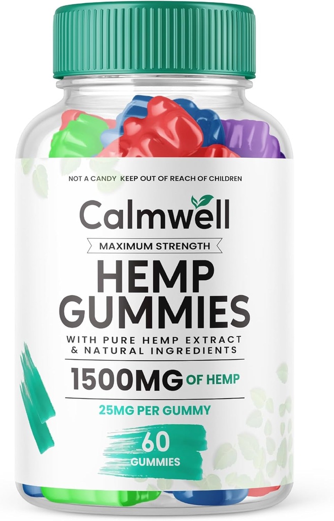 Calmwell Hemp Gummies - Official Formula - Calmwell Gummies Extra Strength, Maximum Performance Hemp Blend, Calm Well Gummies Great Taste 25mg Per Gummy 1500mg Per Bottle New 2024 Blend (60 Gummies)