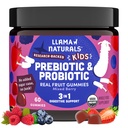 Llama Naturals Παιδικό προβιοτικό με προβιοτικές Ίνες, Vegan, Βιολογικά Πρεβιοτικά και Προβιοτικά Gummies για την υποστήριξη της υγείας των ούρων, Τοντλερ Real Fruit Gummy Βιταμίνες, Όχι Προστιθέμενη ζάχαρη ζαχαροκάλαμο, Μικτό μούρο, 60 Ct