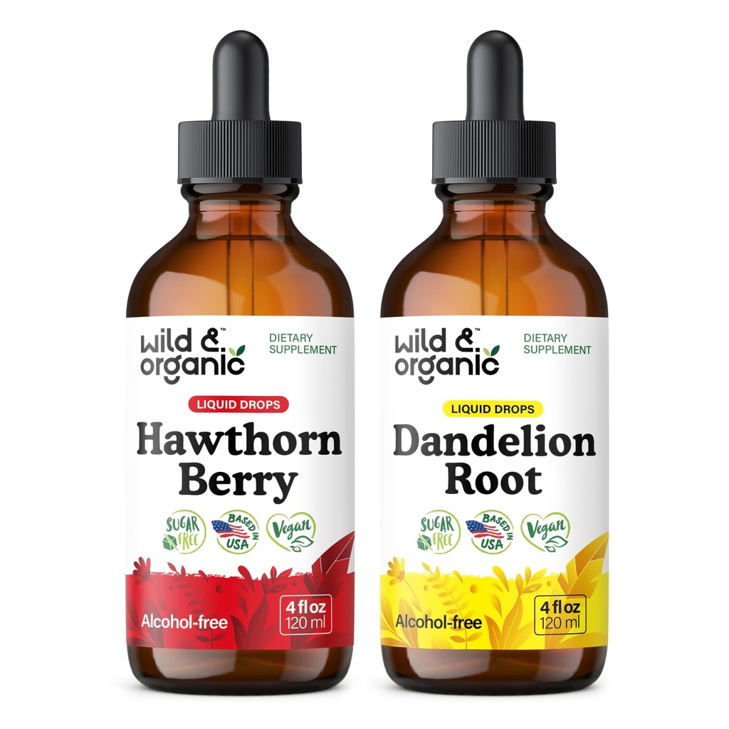 Άγρια & οργανικά Hawthorn Βάμμα μούρων 4 fl oz & Dandelion Ρίζα Βάμμα 4 fl oz
