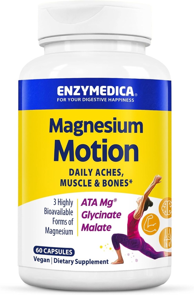 Enzymedica, Magnesium Motion with 3 Forms of Magnesium, ATA Mg, Glycinate, Malate, Soothes Occasional Aches, Supports Οστά & Μύες, 60 Count