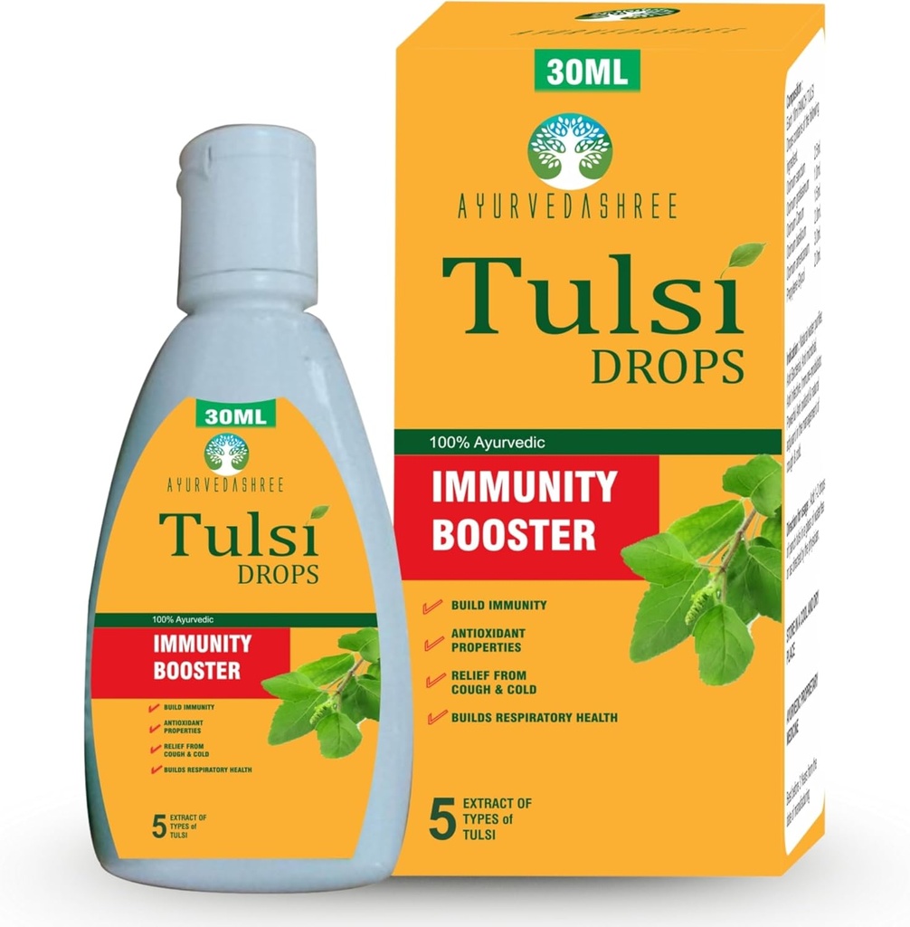 Tulsi Drops Φυσικό Booster Ανοσίας 30 ML Pack - Certified 5 Different Rare Tulsi, Holy Basil Drops 30 ML