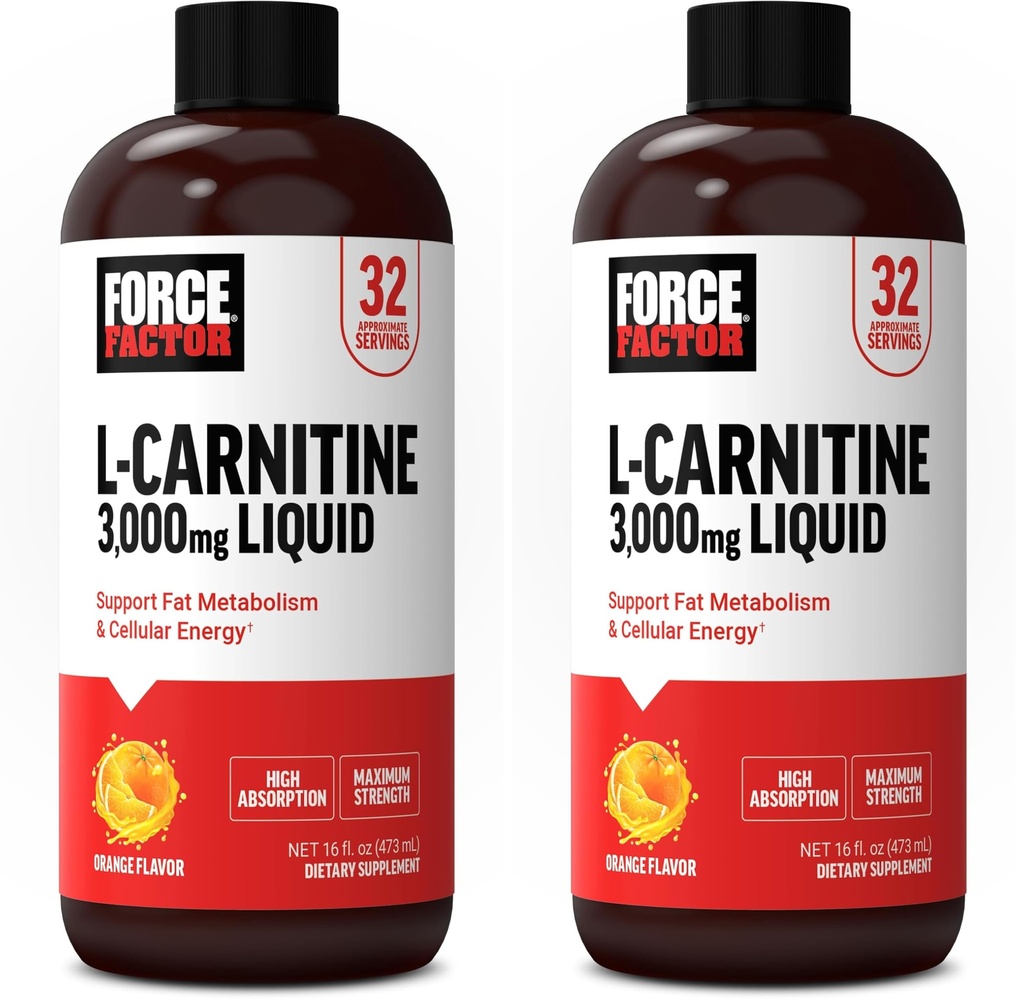 Force Factor L Carnitine Supplement, Liquid L-Carnitine 3000 mg για να βοηθήσει να μετατρέψει το λίπος σε ενέργεια, την αποκατάσταση μυών υποστήριξης, και Boost Cellular Energy, μέγιστη δύναμη, μη-GMO, Orange Flavor, 16 Oz.