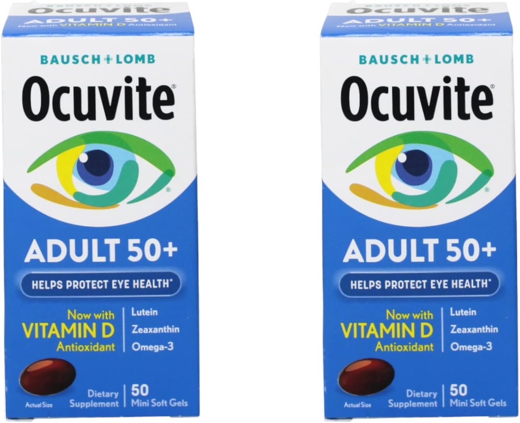Bausch & Lomb Ocuvite Eye Vitamin & Mineral Supplement for Adults 50+, 50 Count Soft Gels (Pack of 2)